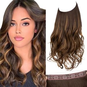 Invisible Wire Hair Extensions with 3 Clips Short Synthetic Wavy Curly Hairpiece